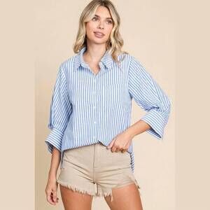 NEW JODIFL striped button down top in blue white stripe